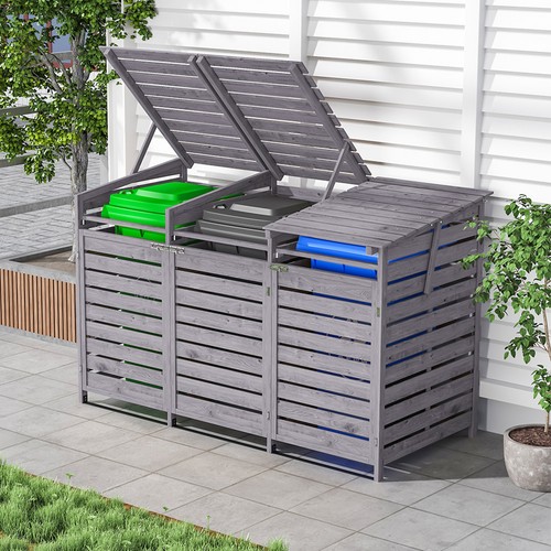 Wooden 240l triple wheelie bin - wooden,