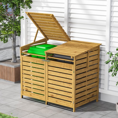 Double wooden wheelie bin - wooden,